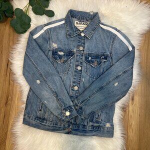 (CLO3)Garage Coupe Boyfriend Fit Distressed Denim Jean Jacket Women Size S Women